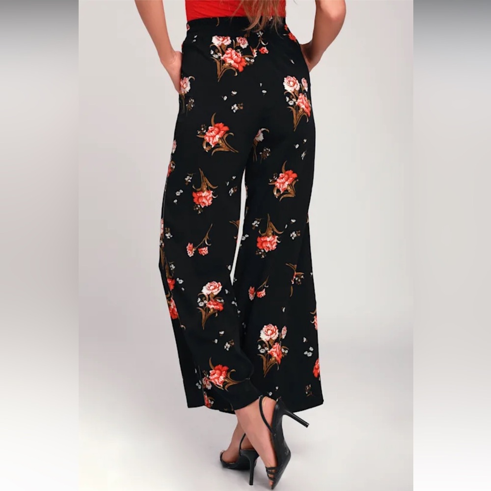NWOT Moon River Sunset Canyon Black Floral Print Wide-Leg Pants XS $72 - Picture 2 of 10